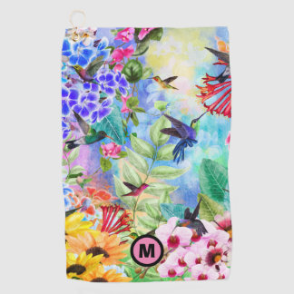 Hummingbirds and Flowers Monogram Golf Towel