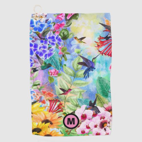 Hummingbirds and Flowers Monogram Golf Towel