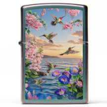 Hummingbirds and Flowers Ocean Seascape
