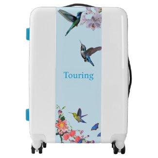 Hummingbirds and Flowers on Light Blue