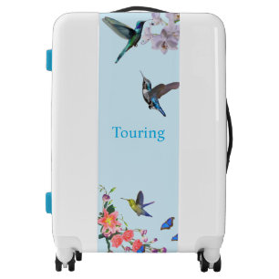 Hummingbirds and Flowers on Light Blue Luggage