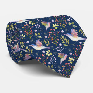 Hummingbirds and Flowers Pattern Custom Background Neck Tie