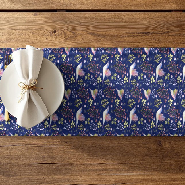 Hummingbirds and Flowers Pattern Custom Background Short Table Runner (Creator Uploaded)