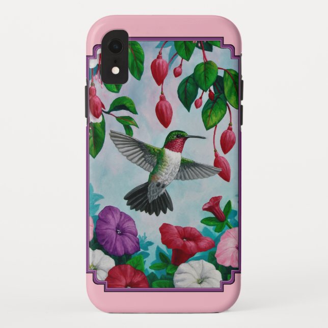Hummingbirds and Flowers Pink Case-Mate iPhone Case (Back)