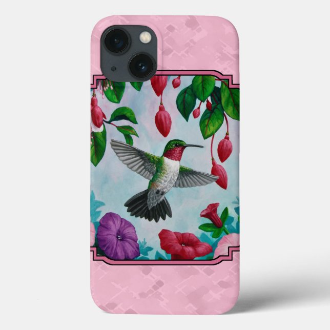 Hummingbirds and Flowers Pink Case-Mate iPhone Case (Back)