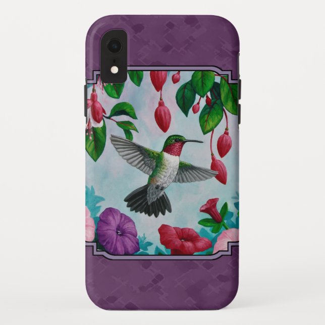 Hummingbirds and Flowers Purple Case-Mate iPhone Case (Back)
