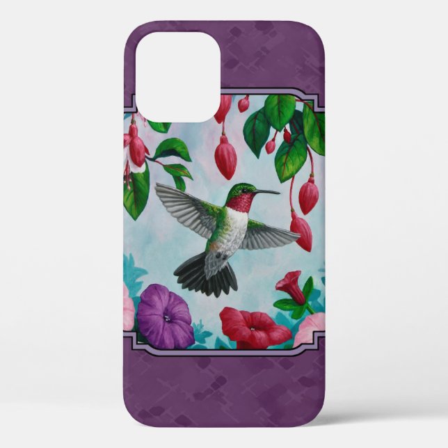 Hummingbirds and Flowers Purple Case-Mate iPhone Case (Back)