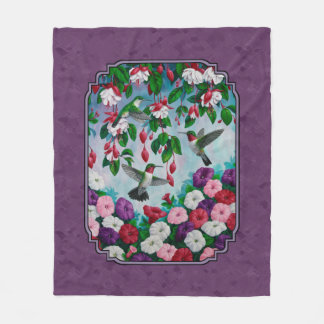 Hummingbirds and Flowers Purple Fleece Blanket