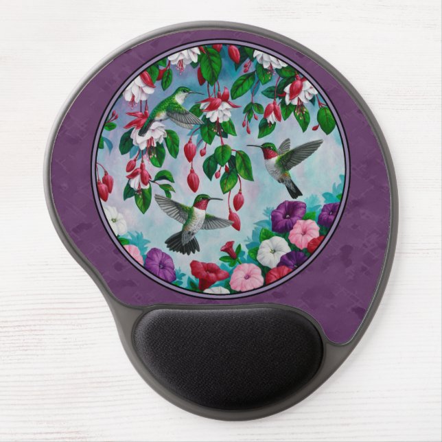 Hummingbirds and Flowers Purple Gel Mouse Pad (Front)