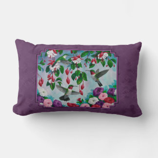 Hummingbirds and Flowers Purple Lumbar Pillow