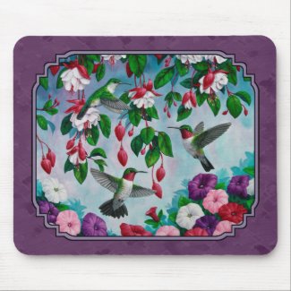 Hummingbirds and Flowers Purple Mouse Pad