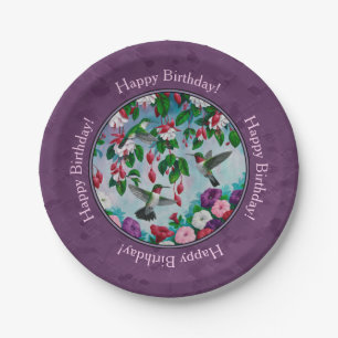 Hummingbirds and Flowers Purple Paper Plates