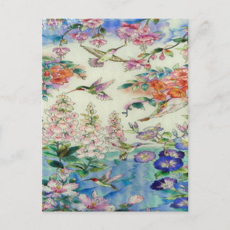 Hummingbirds and flowers stained glass WOW Postcard