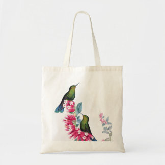 Hummingbirds and flowers vintage image bag