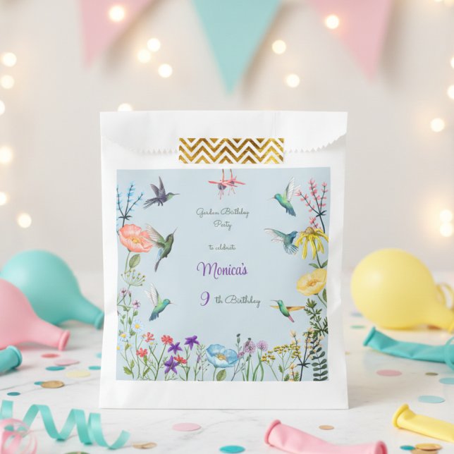 Hummingbirds and Flowery garden birthday party Favor Bag (Creator Uploaded)