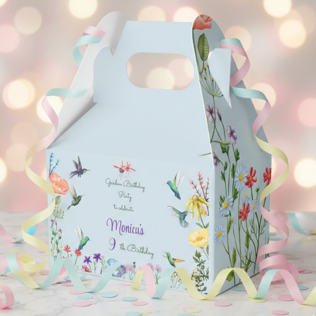 Hummingbirds and Flowery garden birthday party Favor Boxes (Creator Uploaded)