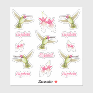 Hummingbirds and Fuchsia Flower Blossoms Vinyl Sticker