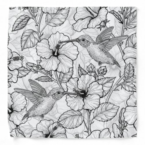 Hummingbirds and hibiscus flowers bw bandana