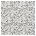 Hummingbirds and hibiscus flowers b&amp;w fabric