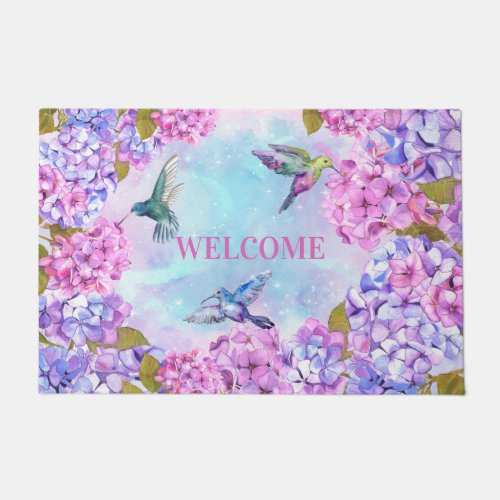 Hummingbirds and Hydrangeas   Doormat