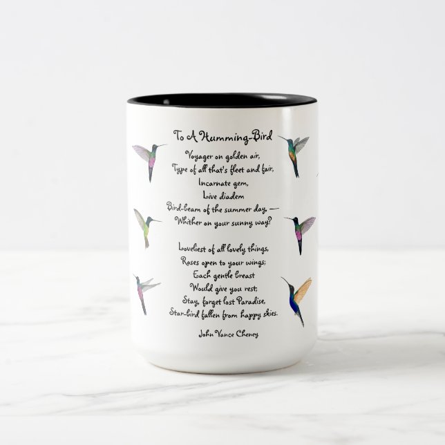 Hummingbirds and John Vance Cheney Quote Two-Tone Coffee Mug (Center)