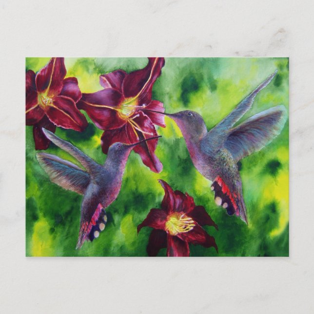 Hummingbirds and Lillies Post Card (Front)