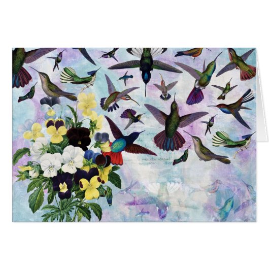 Hummingbirds and Pansies Cards (Front Horizontal)