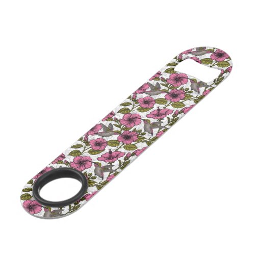 Hummingbirds and pink hibiscus flowers bar key