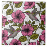 Hummingbirds and pink hibiscus flowers ceramic tile<br><div class="desc">Seamless pattern with hand drawn hummingbirds and hibiscus flowers</div>