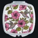 Hummingbirds and pink hibiscus flowers compact mirror<br><div class="desc">Seamless pattern with hand drawn hummingbirds and hibiscus flowers</div>