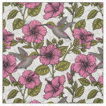 Hummingbirds and pink hibiscus flowers fabric