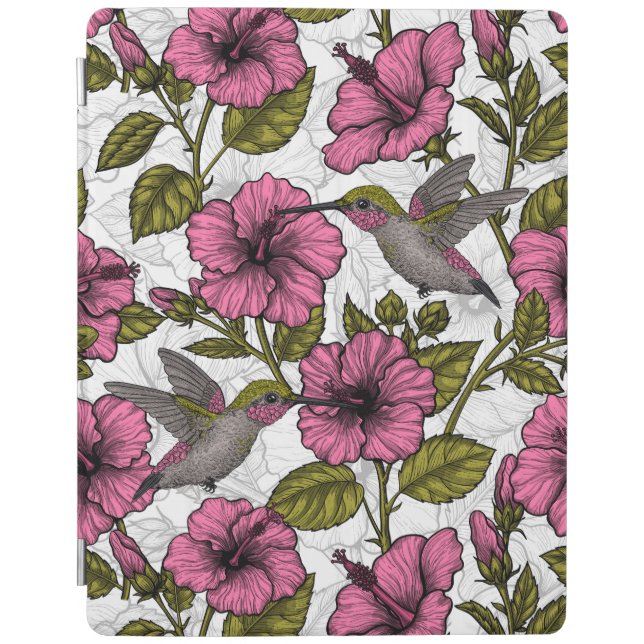 Hummingbirds and pink hibiscus flowers iPad smart cover (Front)