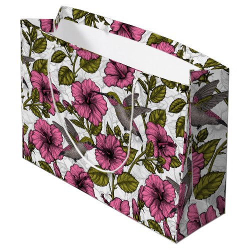 Hummingbirds and pink hibiscus flowers large gift bag