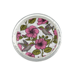 Hummingbirds and pink hibiscus flowers ring
