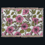 Hummingbirds and pink hibiscus flowers throw blanket<br><div class="desc">Seamless pattern with hand drawn hummingbirds and hibiscus flowers</div>