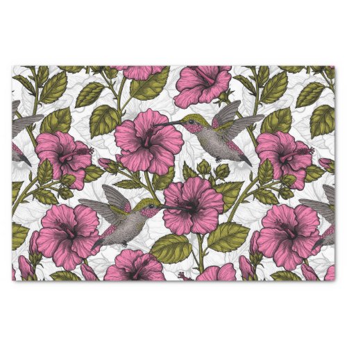 Hummingbirds and pink hibiscus flowers tissue paper