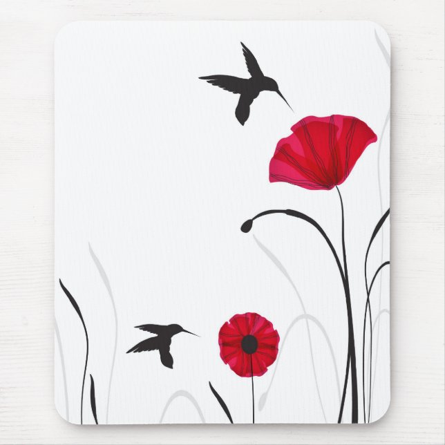 Hummingbirds and poppies flowers mouse pad (Front)