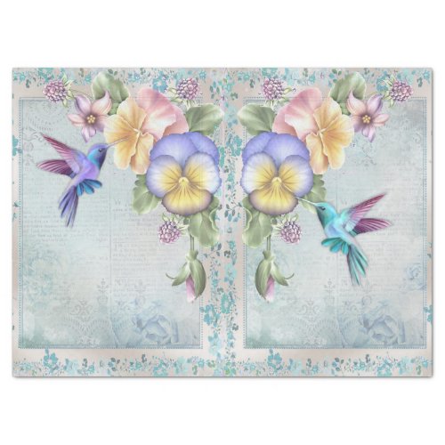 Hummingbirds and Purple Flowers Decoupage Tissue Paper