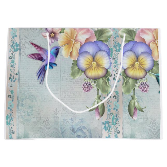 Hummingbirds and Purple Flowers Large Gift Bag (Front)