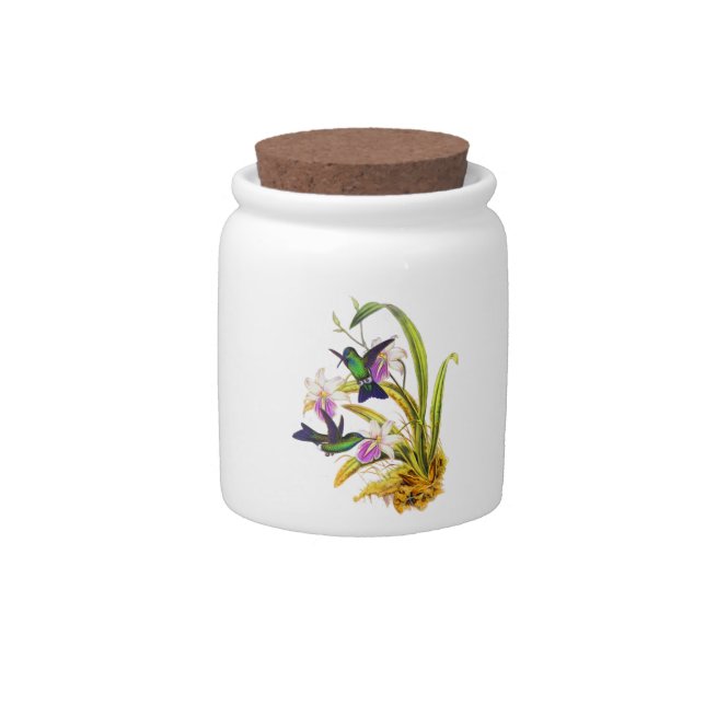 Hummingbirds and Purple Orchids Candy Jar (Front)
