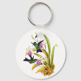 Hummingbirds and Purple Orchids Keychain