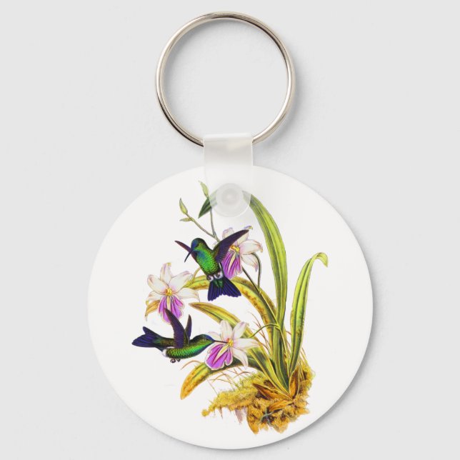 Hummingbirds and Purple Orchids Keychain (Front)