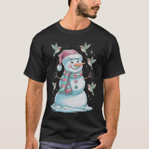 Hummingbirds And Snowman For Animal Lovers T-Shirt