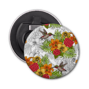 Hummingbirds and tropical bouquet bottle opener