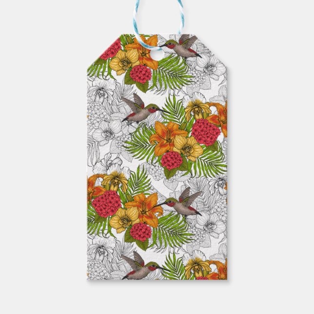 Hummingbirds and tropical bouquet gift tags (Front)