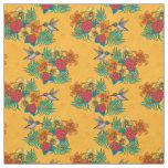 Hummingbirds and tropical bouquet in yellow fabric