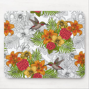 Hummingbirds and tropical bouquet mouse pad