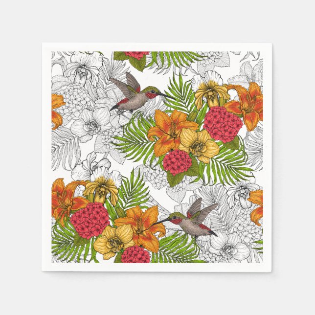 Hummingbirds and tropical bouquet napkins (Front)