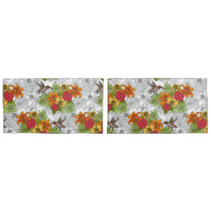 Hummingbirds and tropical bouquet pillow case