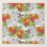 Hummingbirds and tropical bouquet scarf<br><div class="desc">Hand drawn vector illustration with various flowers and hummingbird</div>